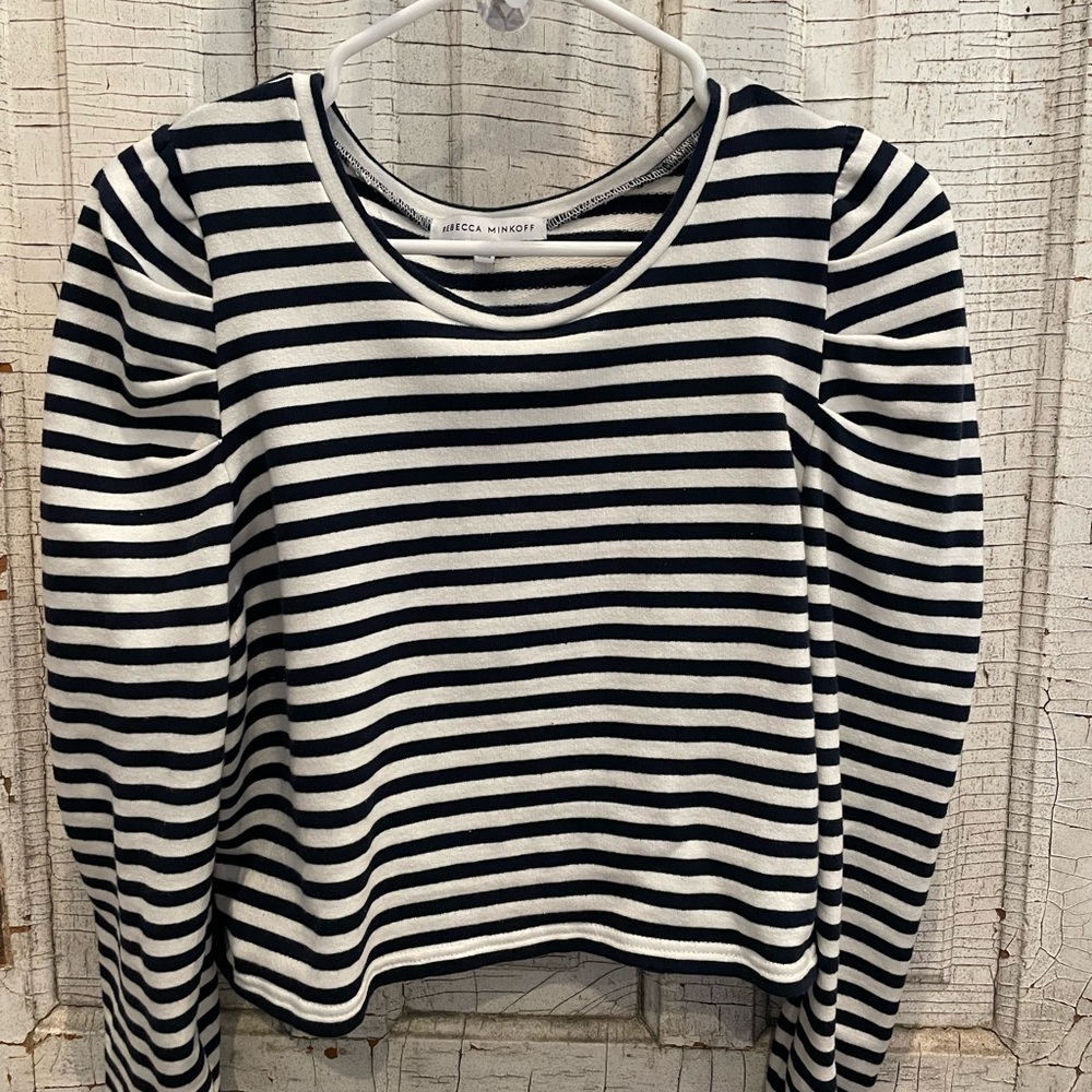 Rebecca Minkoff navy and white cropped Talia sweatshirt in excellent condition